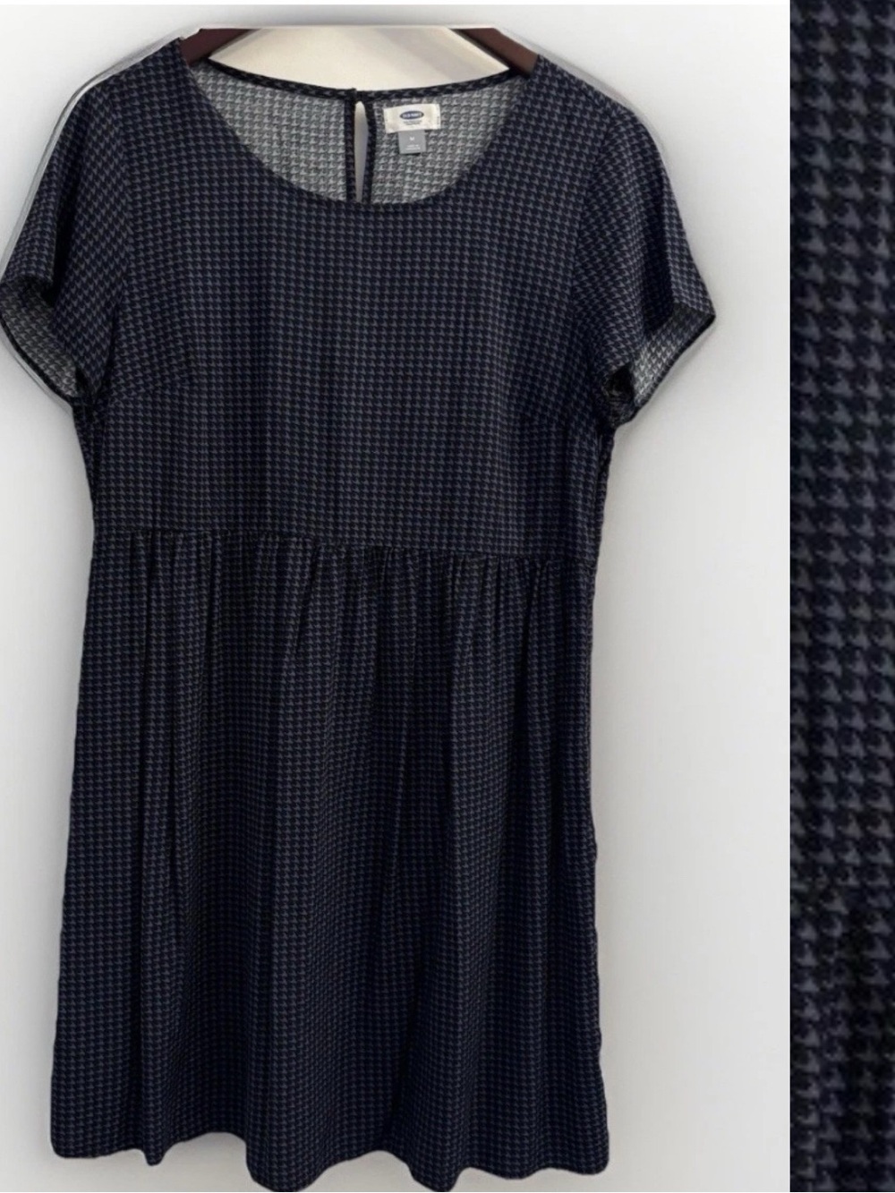 Old Navy Fit & Flare Mini Dress Medium Navy & Black Houndstooth Preppy Academia
